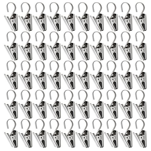 Product Cover Teenitor 50 PCS Stainless Steel Curtain Clips with Hook for Curtain, Photos, Home Decoration Outdoor Christmas Party Wire Holder