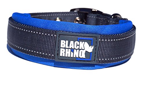 Product Cover Black Rhino - The Comfort Collar Ultra Soft Neoprene Padded Dog Collar for All Breeds - Heavy Duty Adjustable Reflective Weatherproof (Large, Blue/Grey)
