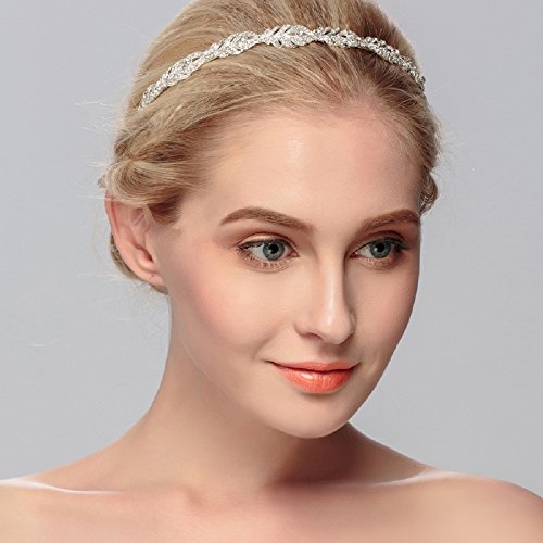 Product Cover Ammei Flower Design Rhinestone Crystal Wedding Headband Bridal Headpieces Simple Design Bridal Headband (Silver)