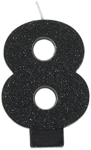 Product Cover amscan Birthday Celebration, Numeral #8 Glitter Candle, Party Supplies, Black, 3 1/4