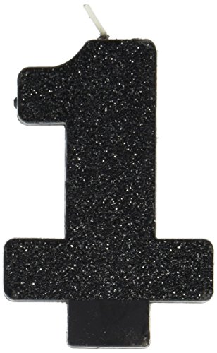 Product Cover Amscan Birthday Celebration, Numeral #1 Glitter Candle, Party Supplies, Black, 3 1/4