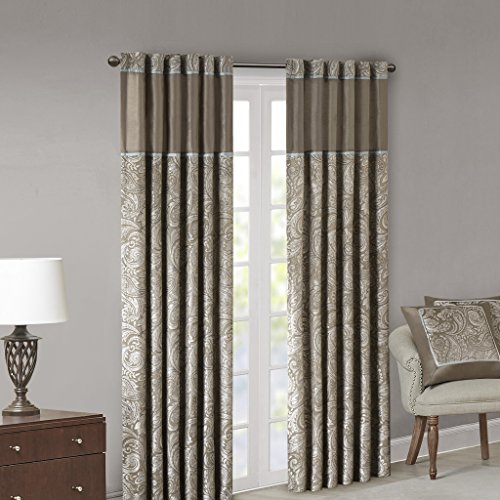 Product Cover Madison Park Aubrey Jacquard Room-Darkening Window Curtain 2 Blackout Panel Pair for Bedroom and Dormitory, 50x95, Taupe