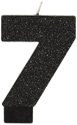 Product Cover amscan Birthday Celebration, Numeral #7 Glitter Candle, Party Supplies, Black, 3 1/4