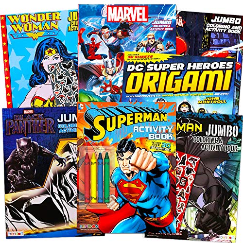 Product Cover Superhero Giant Coloring Book Assortment ~ 7 Books Featuring Avengers, Justice League, Batman, Spiderman and More (Includes Stickers)