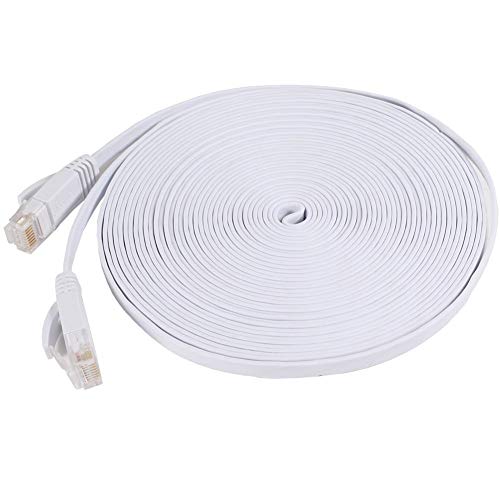Product Cover NCElec Weatherproof Flat Cat 6 (Cat6) Ethernet Cable, RJ45 Connector, 32AWG, Up To 1.0 Gbps and 250 MHz (100Ft, White)