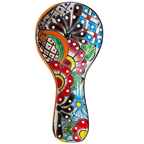 Product Cover Colorful Kitchen Ceramic Spoon Rest - Hand Painted - Mexican Style Cuchara (Multicolor)
