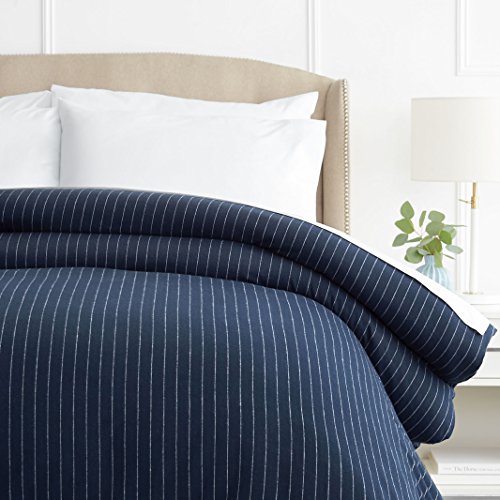 Product Cover Pinzon 160 Gram Pinstripe Flannel Cotton Duvet Cover, Twin, Navy Pinstripe