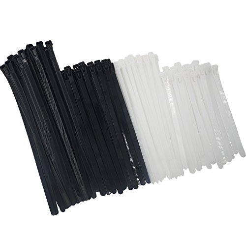 Product Cover Reusable Releasable Adjustable Nylon Cable Zip Ties 100 PACK 6+8(Small)+8+10 Inch Assorted Black & White, Self-Locking Plastic Wire Ties for Organization, Plant ties, 50 Lbs Tensile Strength