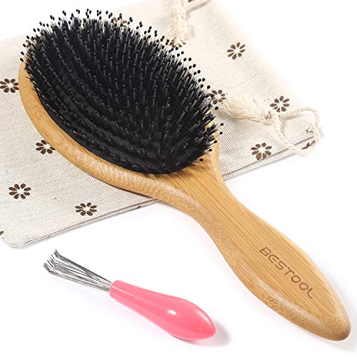 Product Cover BESTOOL Hair Brush, Boar Bristle Hair Brush With Nylon Pins, Bamboo Paddle Detangler Brush, Detangling Adding Shine Brushes for Women Mens and Kids, Daily Use for Conditioning Improve Hair Texture