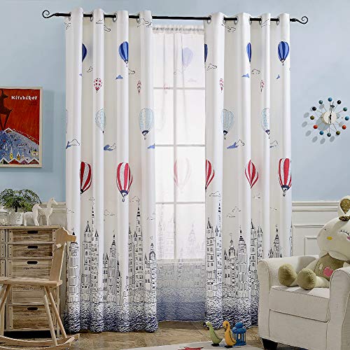 Product Cover Melodieux Hot Air Balloon Window Thermal Insulated Grommet Top Curtains for Kids Room, 52 by 84 inch, Cream White (1 Panel)