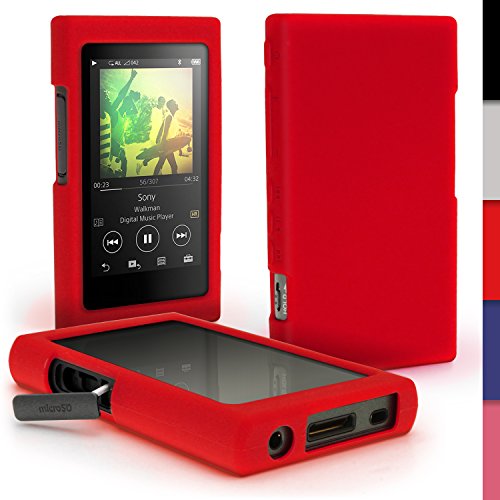 Product Cover iGadgitz U6413 Silicone Skin Case Cover with Screen Protector Compatible with Sony Walkman NW-A35, NW-A40 and NW-A45 MP3 Players - Red