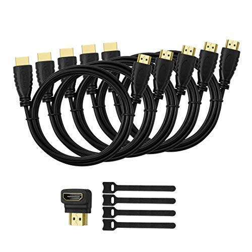 Product Cover HUANUO 5 Pack High-Speed HDMI Cables-6ft with 90 Degree Adapter, Gold Plated Connectors, Cord Ties for TV PC Xbox One Playstaion Support Ethernet, 3D, 1080P, ARC, Save Money & Deliver Dazzling Quality