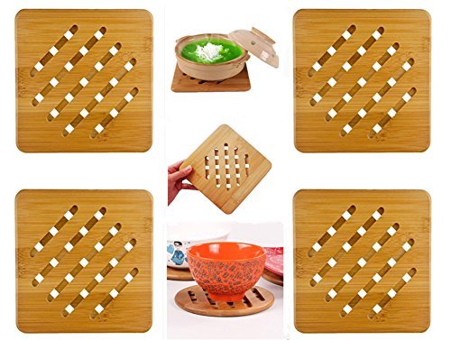 Product Cover Weikai Bamboo Trivet Mat Set, Heavy Duty Hot Pot Holder Pads Coasters, Perfect for Modern Home Kitchen Decor, Set of 4, 7