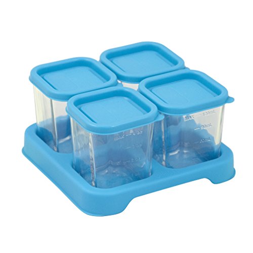 Product Cover Green Sprouts Reusable Baby Food Glass Containers Freezer Cubes (4oz/4pk)-Aqua