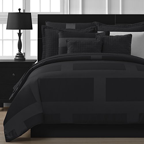 Product Cover Comfy Bedding Frame Jacquard Microfiber 5-piece Comforter Set (King, Black)
