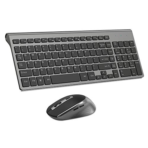 Product Cover Wireless Keyboard Mouse, Compact Full Size Less Noisy Keyboard and Mouse,Sleek Design and High Precision 2400 DPI for PC,Desktop,Computer, Laptop, Windows XP/Vista/7/8/10 by JOYACCESS- Black and Gray