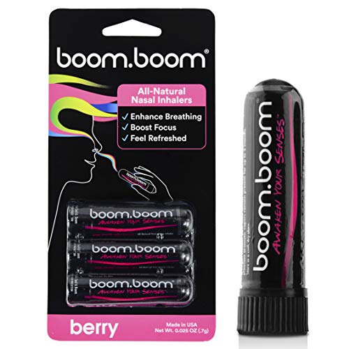 Product Cover Aromatherapy Nasal Inhaler (3 Pack) by BoomBoom | Boosts Focus + Enhances Breathing | Provides Fresh Cooling Sensation | Made with Essential Oils + Menthol (Berry)