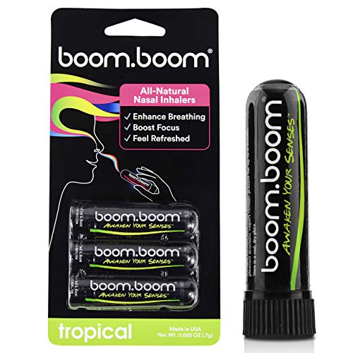 Product Cover Aromatherapy Nasal Inhaler (3 Pack) by BoomBoom | Boosts Focus + Enhances Breathing | Provides Fresh Cooling Sensation | Made with Essential Oils + Menthol (Tropical)