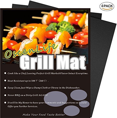 Product Cover OscenLife Grill Mats - Nonstick BBQ Grill Mat Set of 4,Heavy Duty, Reusable and Easy to Clean - 13x16Inch