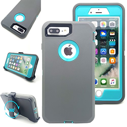 Product Cover Vodico iPhone 7 Plus Case, Heavy Duty Rugged Multi-Layer Hybrid Protective Shockproof Defender Armor Case Cover with Belt Clip and Built-in Screen Protector for iPhone 7 Plus (Gray Teal)