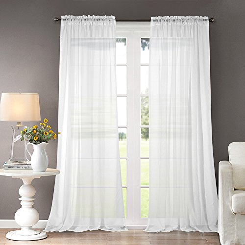 Product Cover Dreaming Casa Solid Sheer Curtains Draperie White Rod Pocket Two Panels 52