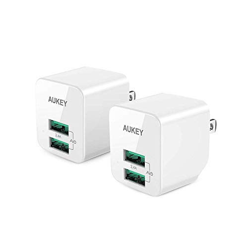 Product Cover AUKEY USB Wall Charger, Ultra-Compact Dual Port with Foldable Plug, Mini Charger Adapter Compatible with iPhone 11 Pro / 11 Pro Max / 11 / XS, Galaxy S8 / S8+, iPad Pro/Air 2, and More (2 Pack)
