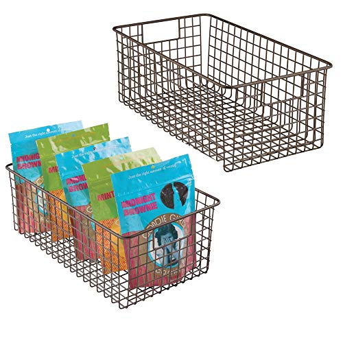 Product Cover mDesign Farmhouse Decor Metal Wire Food Organizer Storage Bin Baskets with Handles for Kitchen Cabinets, Pantry, Bathroom, Laundry Room, Closets, Garage - 2 Pack - Bronze