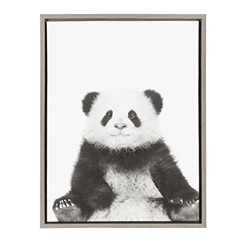Product Cover Kate and Laurel Sylvie Sitting Panda Black and White Portrait Framed Canvas Wall Art by Simon Te Tai, 18x24 Gray