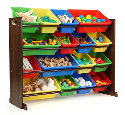 Product Cover Tot Tutors Discover Collection Supersized Wood Toy Storage Organizer, Toddler, Espresso/Primary