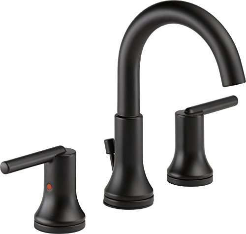 Product Cover Delta Faucet Trinsic 2-Handle Widespread Bathroom Faucet with Diamond Seal Technology and Metal Drain Assembly, Matte Black 3559-BLMPU-DST