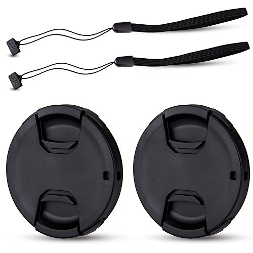 Product Cover 2 Pack JJC 46mm Center Pinch Front Lens Cap Cover with Elastic Lens Cap Keeper for Olympus Panasonic Nikon Canon Sony Fujifilm and Other Brand of Lenses with 46mm Filter Thread