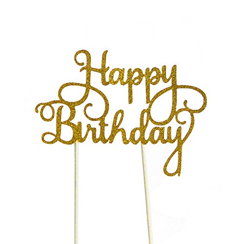 Product Cover PALASASA Happy Birthday Cake Toppers. Sparkling Gold Glittery Birthday Cupcake Picks. Birthday Party Decorations