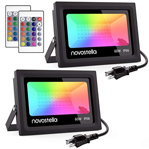 Product Cover Ustellar 2 Pack 60W RGB LED Flood Lights, Outdoor Color Changing Floodlight with Remote Control, IP66 Waterproof 16 Colors 4 Modes Dimmable Wall Washer Light, Stage Lighting with US 3-Plug