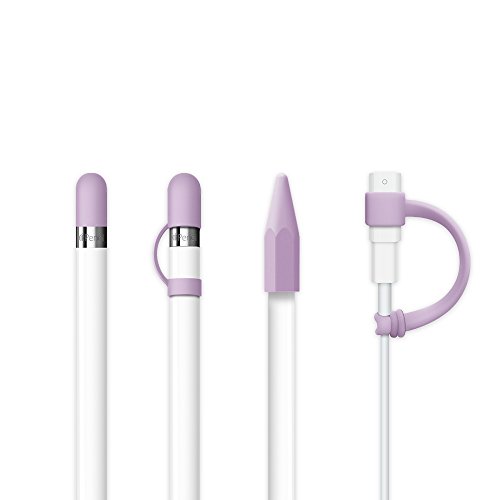Product Cover [4-Piece] FRTMA for Apple Pencil Cap/Apple Pencil Tip Cover/Cable Adapter Tether/Apple Pencil Cap Holder for iPad Pro Pencil, Lavender