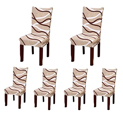 Product Cover 6 x Soulfeel Soft Spandex Fit Stretch Short Dining Room Chair Covers with Printed Pattern, Banquet Chair Seat Protector Slipcover for Hone Party Hotel Wedding Ceremony (Style 3)