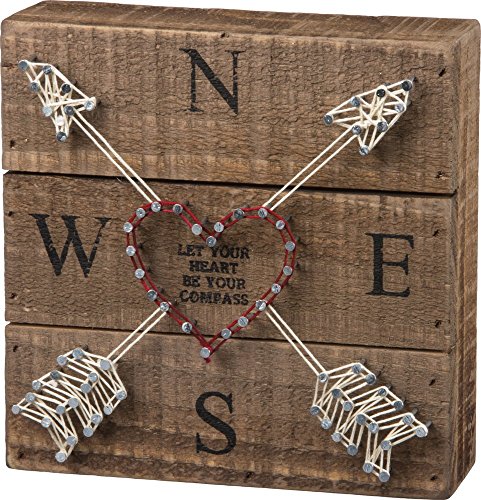 Product Cover Primitives by Kathy Slat String Art Box Sign, 6 x 6, Let Your Heart Be Your Compass