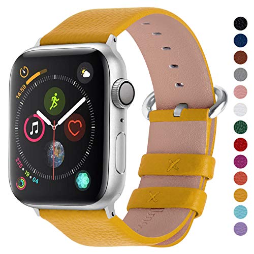 Product Cover Fullmosa Compatible Apple Watch Band 42mm 44mm 40mm 38mm Calf Leather Compatible iWatch Band/Strap Compatible Apple Watch Series 5 Series 4 Series 3 Series 2 Series 1, 44mm 42mm Yellow