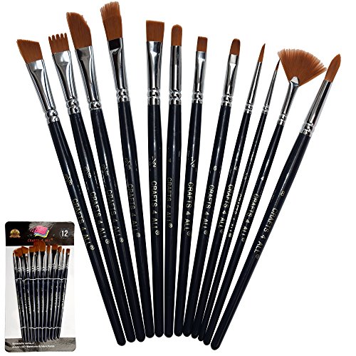Product Cover Paint Brushes 12 Set Professional Paint Brush Round Pointed Tip Nylon Hair Artist Acrylic Brush for Acrylic Watercolor Oil Painting by Crafts 4 ALL