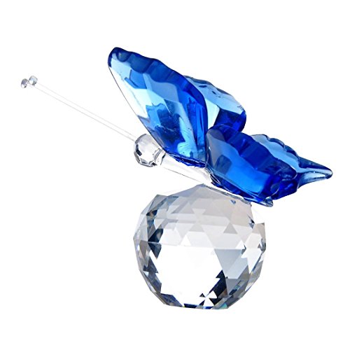 Product Cover Waltz&F Crystal Butterfly Figurine Paperweight with Glass Crystal Ball for Home Decoration,Blue