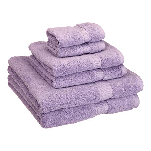 Product Cover Buckingham Egyptian Cotton 6-Piece Towel Set, 900 GSM, Hotel Quality, Luxury Weight, Long-Staple, Soft, Absorbent, Durable, Rope-Style Border, 2 Bath, 2 Hand, and 2 Face Towels, Purple