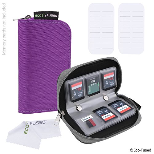 Product Cover Memory Card Case - 2 Pack - Fits up to 44x SD, SDHC, Micro SD, Mini SD and 4X CF - Holder with 22 Slots (8 Pages) - for Storage and Travel (2 Pack - Grey + Purple)