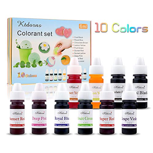 Product Cover Ktdorns Soap Dye Soap Making Set - 10 Liquid Colors for Soap Coloring,Coal Black, Royal Blue,Chocolate Brown,Lemon Yellow,Fruit Green,Sunset Red,Sunset Yellow,Deep Pink,Super Red and Grape Violet.