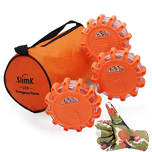 Product Cover SlimK 3 Pack LED Road Flares, Roadside Safety Discs -Emergency Warning Light Flashing Beacon Kit for Cars Motorcycle Bikes Trucks Boats,Instant Turn-Off Feature.Come with Storage Bag