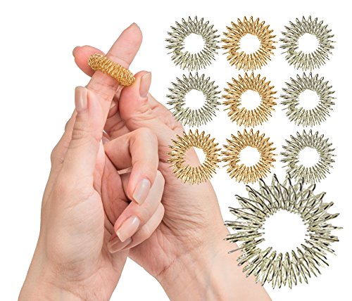 Product Cover Spiky Sensory Finger Rings (Pack of 10) - Great Fidget/Sensory Toy for Kids and Adults - Spiky Finger Ring/Acupressure Ring Set