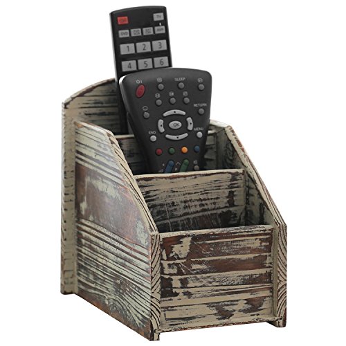 Product Cover 3 Slot Rustic Torched Wood Remote Control Caddy/Media Organizer, Storage Rack