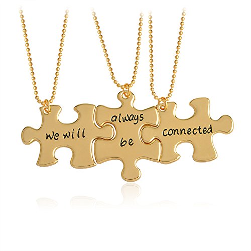 Product Cover Meiligo Fashion 3 Pcs Best Friends Forever Gift Alloy We Will Always be Connected Letter Puzzle Dog Tag Necklace Key Chain Square Matching Engraved Letter Necklace Set
