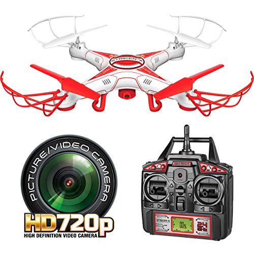 Product Cover World Tech Toys Striker-X HD Camera Drone 2.4Ghz 4.5Ch HD Picture/Video Camera RC Quadcopter Vehicle, Red/White, 12 x 12 x 2.75