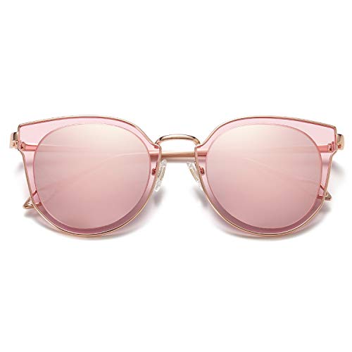 Product Cover SOJOS Fashion Round Polarized Sunglasses for Women UV400 Mirrored Lens SJ1057 with Rose Gold Frame/Pink Mirrored Lens