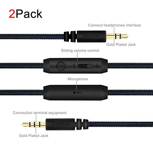 Product Cover BestGot Audio Cable 3.5mm Headphone aux Cord with Microphone in-line Volume (4.3ft / 1.3m) for PS4 Controller, Headphones,Home/Car Stereos and More (2 Pack Black)