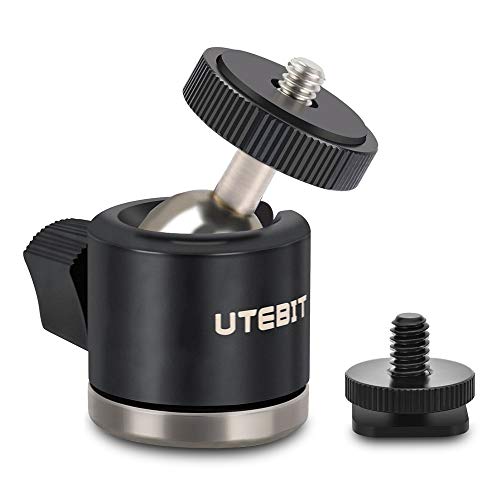 Product Cover UTEBIT Mini Ball Head with 1/4 Hotshoe Mount Adapter 360 Degree Swivel Aluminum Tripod Ballhead Compatible for HTC Vive, DSLR, Light Stand, Speedlight Quick Release Camrea Ball Joint Max. Load 6.6lbs